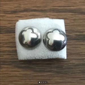 Southwest Silver Stamped Round Dome Earrings